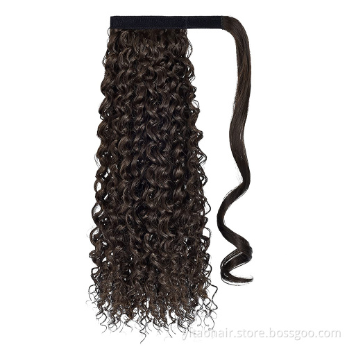 wholesale Long Curly Dark Brown Black Red Black Hair 18 Inch Long Curly Ponytail hair Extension